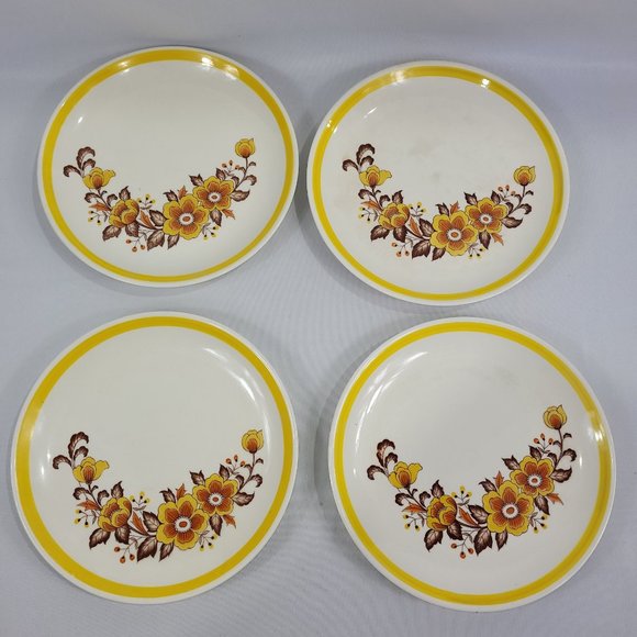 Vintage Floral Stoneware 10" Dinner Plate Set of 4 Made in Japan - Picture 1 of 4